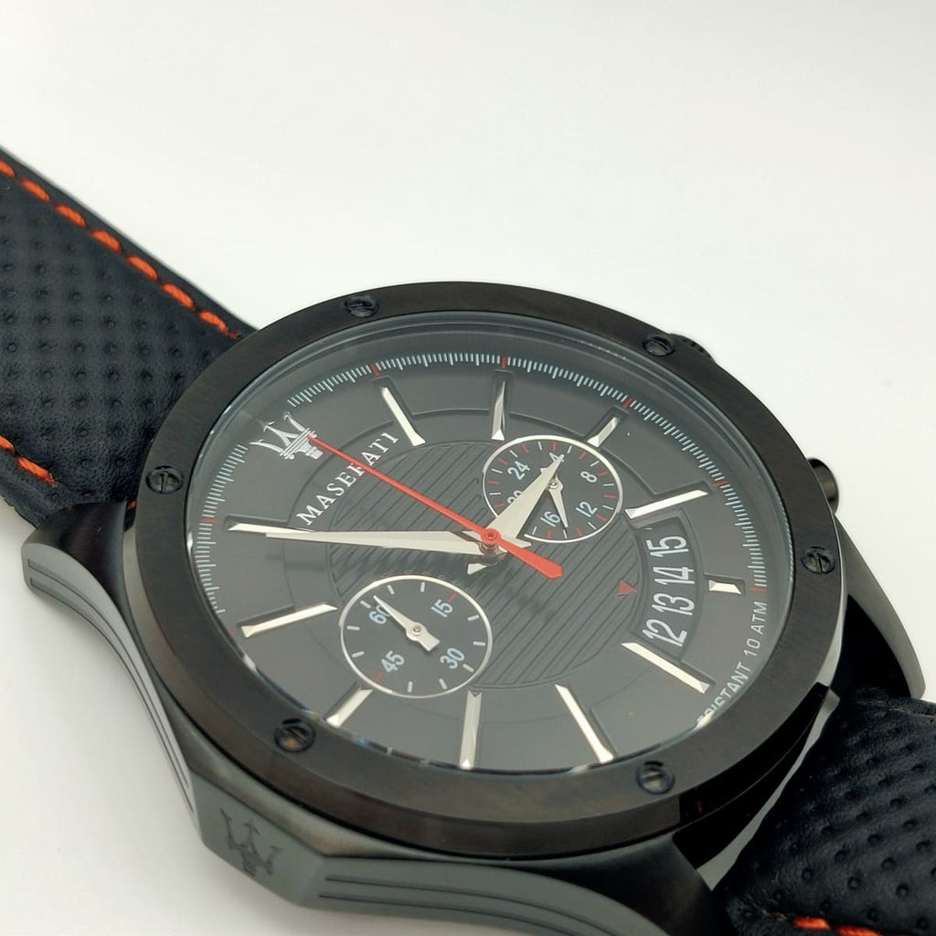 Maserati Circuito R8871627004 All Black Red Stitching Leather Men's Watch