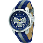 Maserati Royale R8871637001 Silver-Tone Blue Dial Fabric Strap Men's Watch