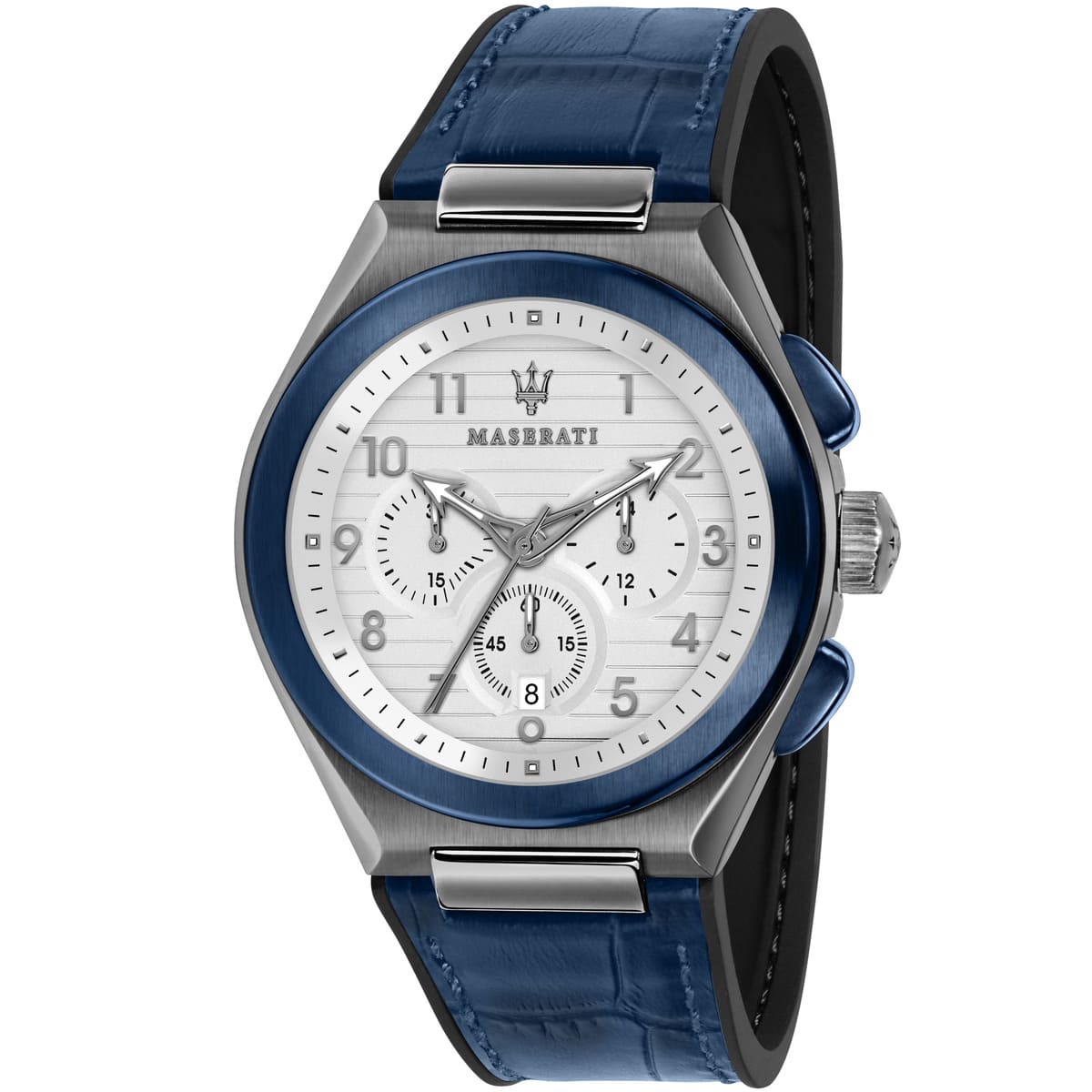 Maserati Triconic R8871639001 Grey & Blue White Dial Rubber Men's Watch