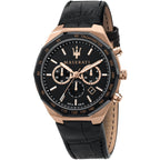 Maserati Stile Chronograph R8871642001 Rose Gold Black Dial Leather Men's Watch