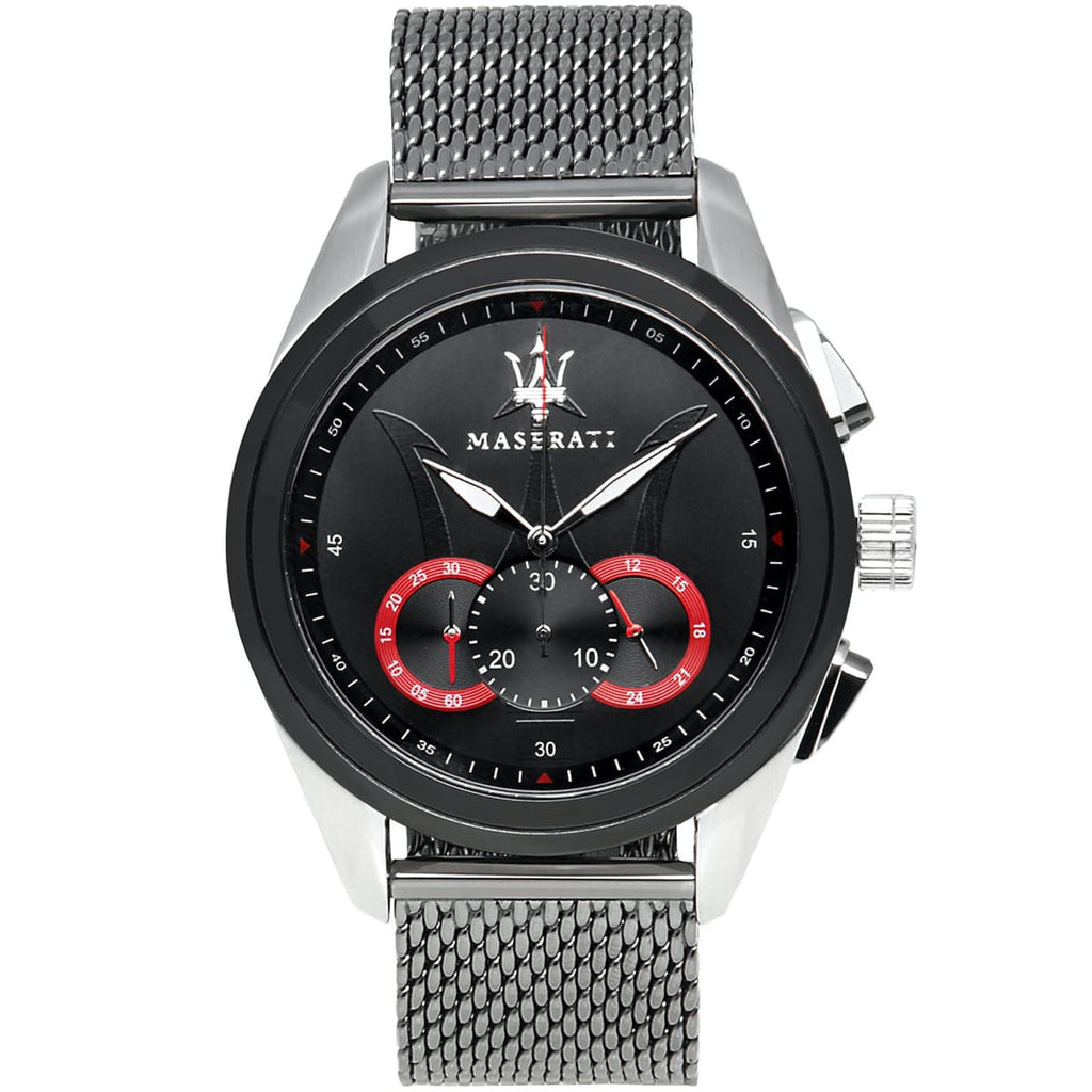 Maserati Traguardo R8873612005 Men's Silver Mesh Strap Black Chronograph Watch