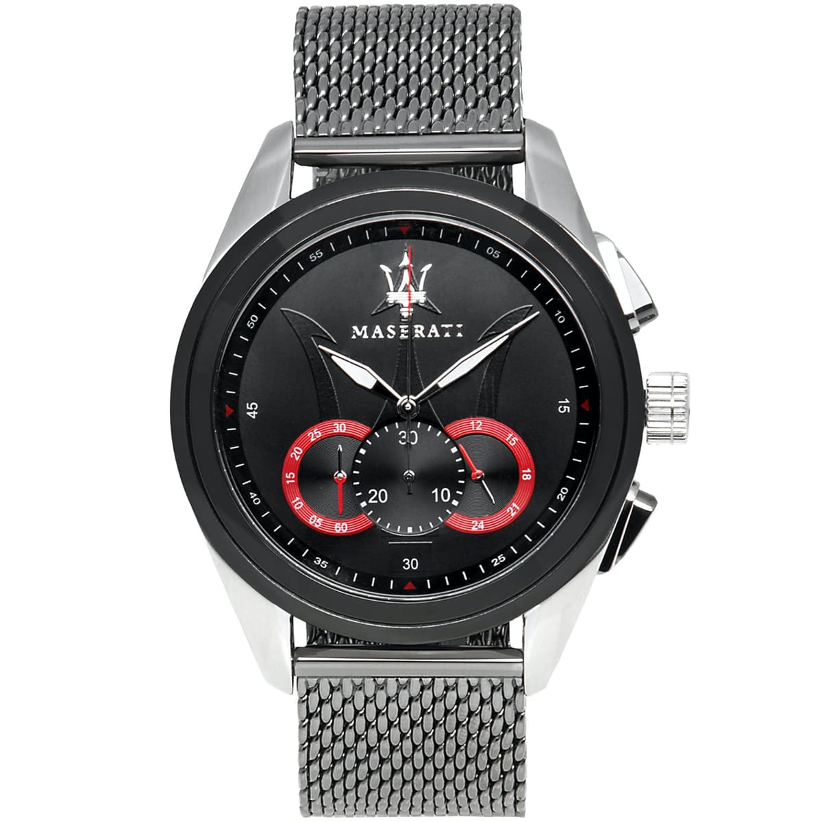 Maserati Traguardo R8873612005 Men's Silver Mesh Strap Black Chronograph Watch