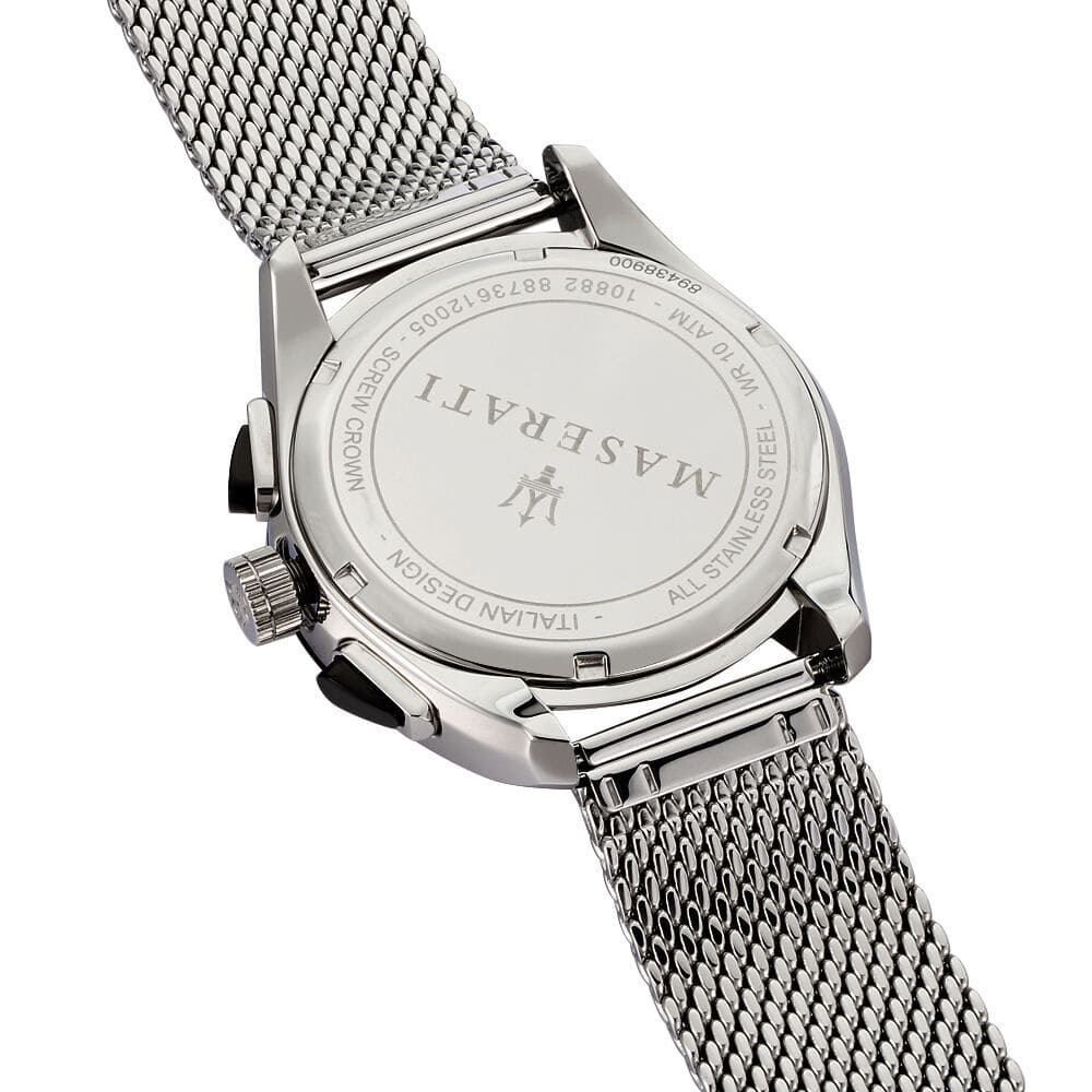 Maserati Traguardo R8873612005 Men's Silver Mesh Strap Black Chronograph Watch