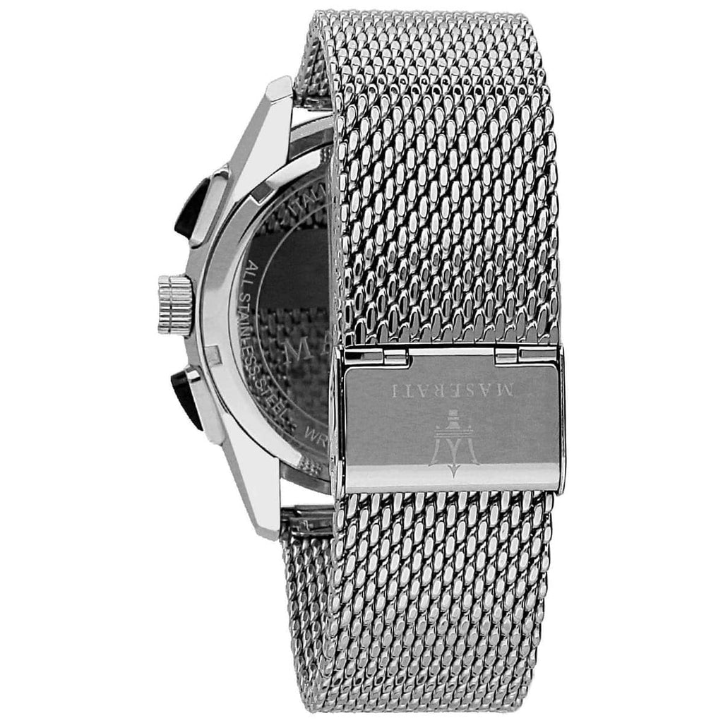 Maserati Traguardo R8873612005 Men's Silver Mesh Strap Black Chronograph Watch