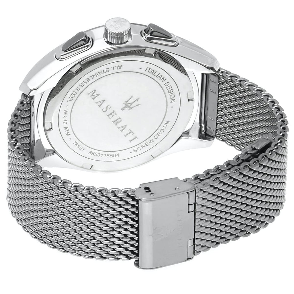 Maserati Traguardo R8873612005 Men's Silver Mesh Strap Black Chronograph Watch