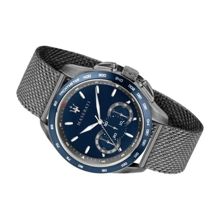 Maserati Traguardo R8873612009 Gunmetal Grey Blue Dial Mesh Men's Watch