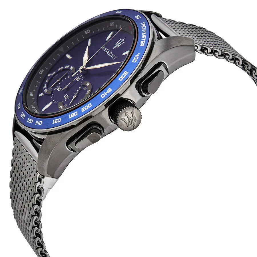 Maserati Traguardo R8873612009 Gunmetal Grey Blue Dial Mesh Men's Watch