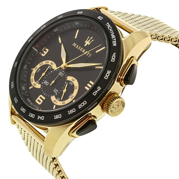 Maserati Traguardo R8873612010 Gold-Tone Black Dial Mesh Men's Watch