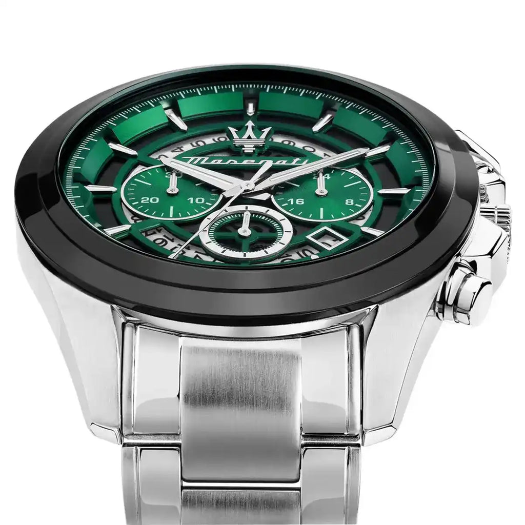 Maserati Traguardo R8873612060 Silver Green Skeleton Dial Metal Men's Watch