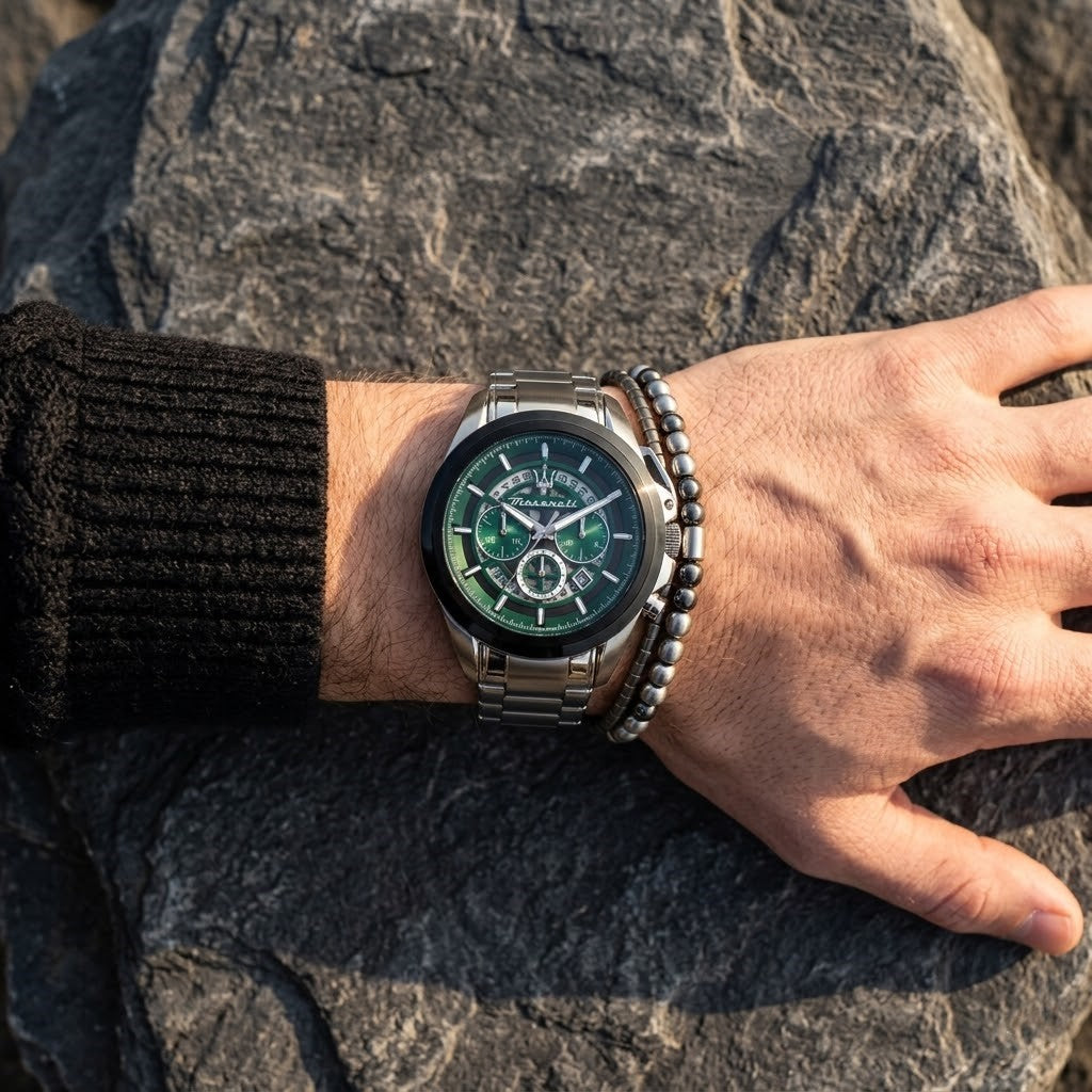 Maserati Traguardo R8873612060 Silver Green Skeleton Dial Metal Men's Watch