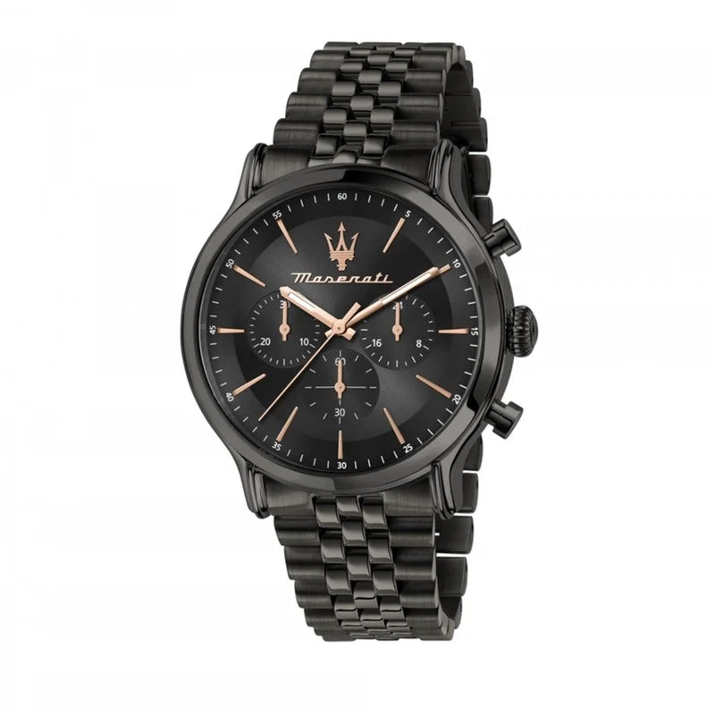Maserati Epoca R8873618019 Full Black Jubilee Bracelet Rose Gold Accents Watch