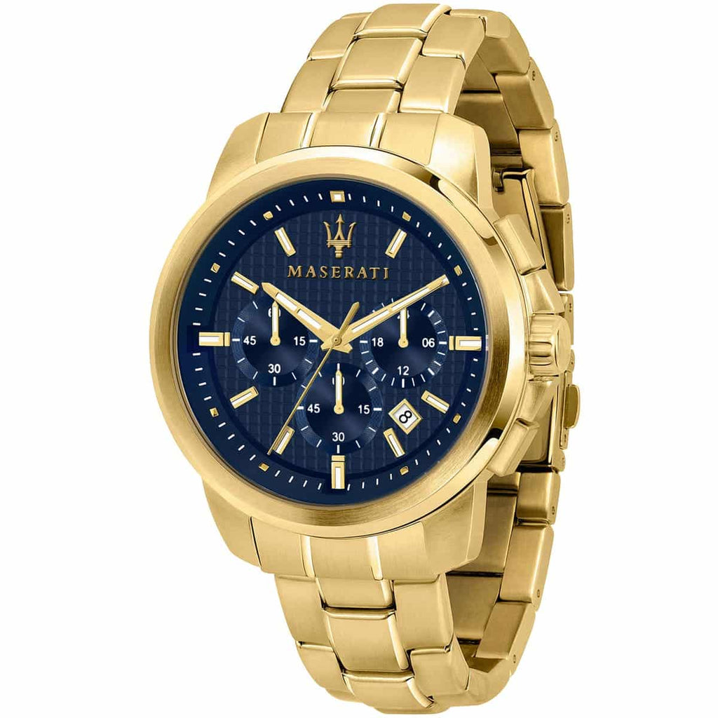 Maserati Successo R8873621021 Gold Tone Textured Blue Dial Men's Watch