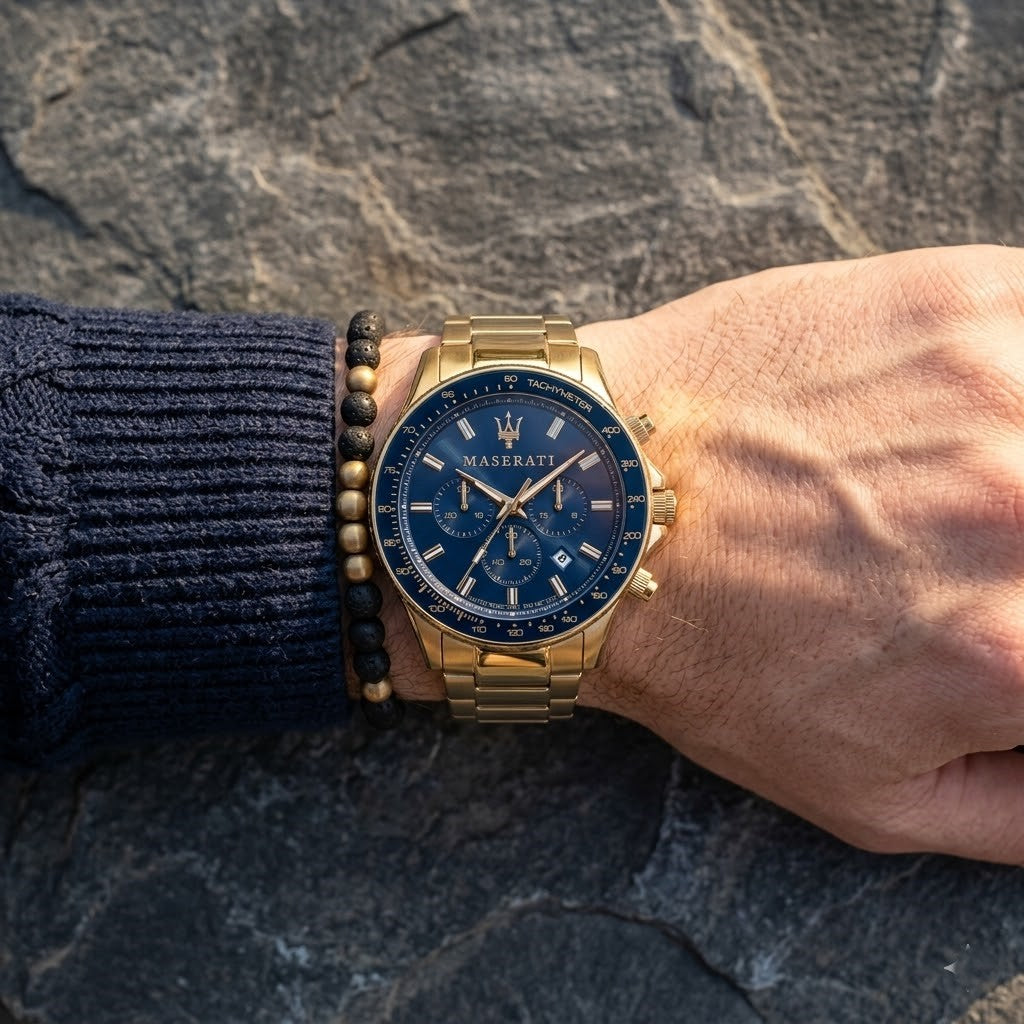 Maserati Sfida R8873640008 Gold Metal Blue Racing Dial Men's Watch