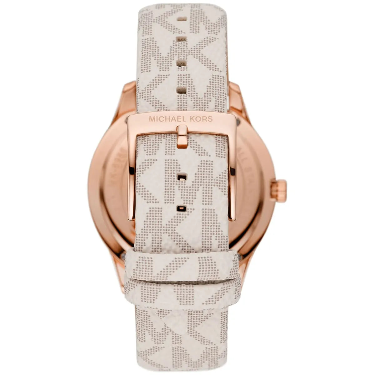 Michael Kors Runway MK6980 Rose Gold Watch with White MK Logo Strap
