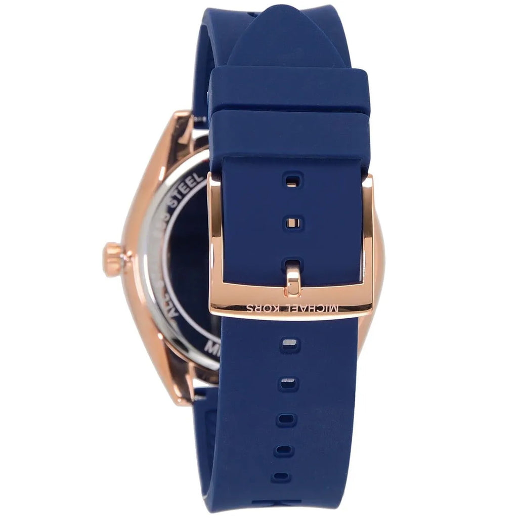 Michael Kors Janelle MK7140 Rose Gold Watch with Navy Blue Silicone Strap
