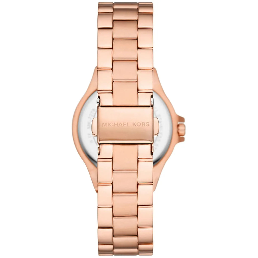 Michael Kors Lennox MK7279 Rose Gold Watch with Crystal Bezel and Silver Dial