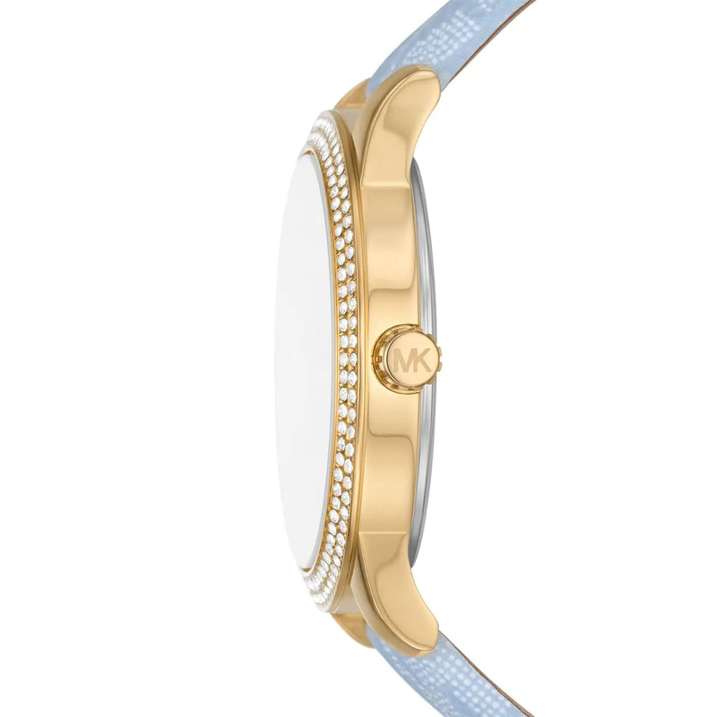 Michael Kors Tibby MK2965 Gold Watch with Light Blue MK Logo Strap