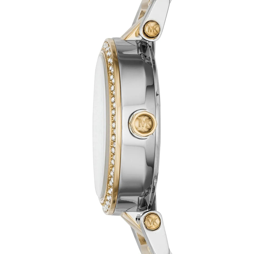 Michael Kors Parker MK6055 Two-Tone Watch with Crystal Bezel and Multi-Function Dial