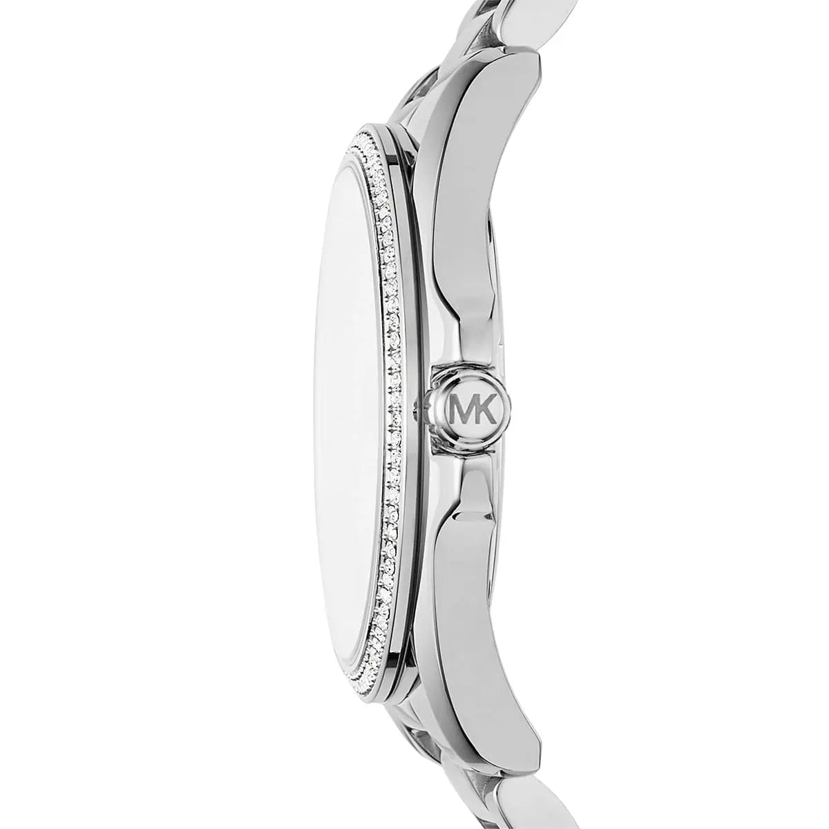 Michael Kors Runway MK6554 Silver Watch with Crystal Encrusted MK Logo Dial