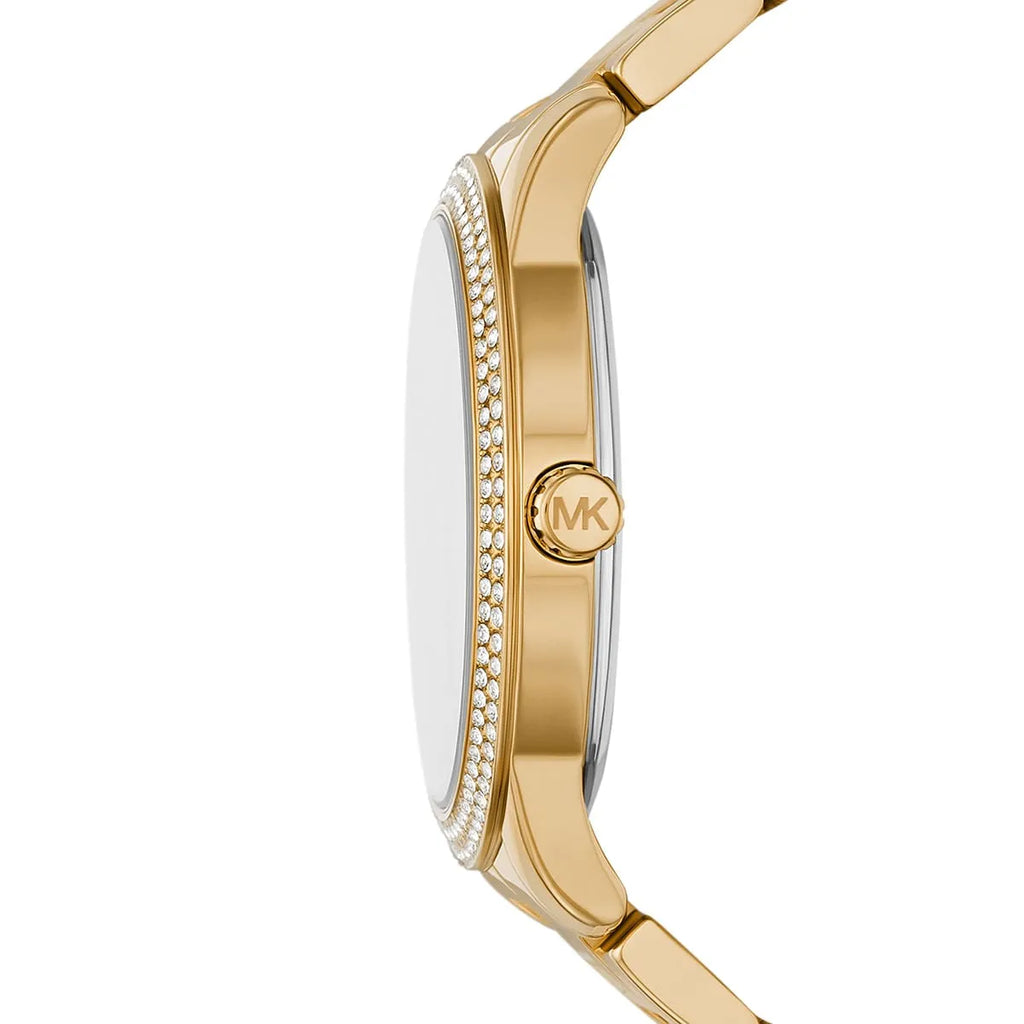 Michael Kors Tibby MK6879 Gold-Tone Watch with Crystal Bezel and MK Logo Dial
