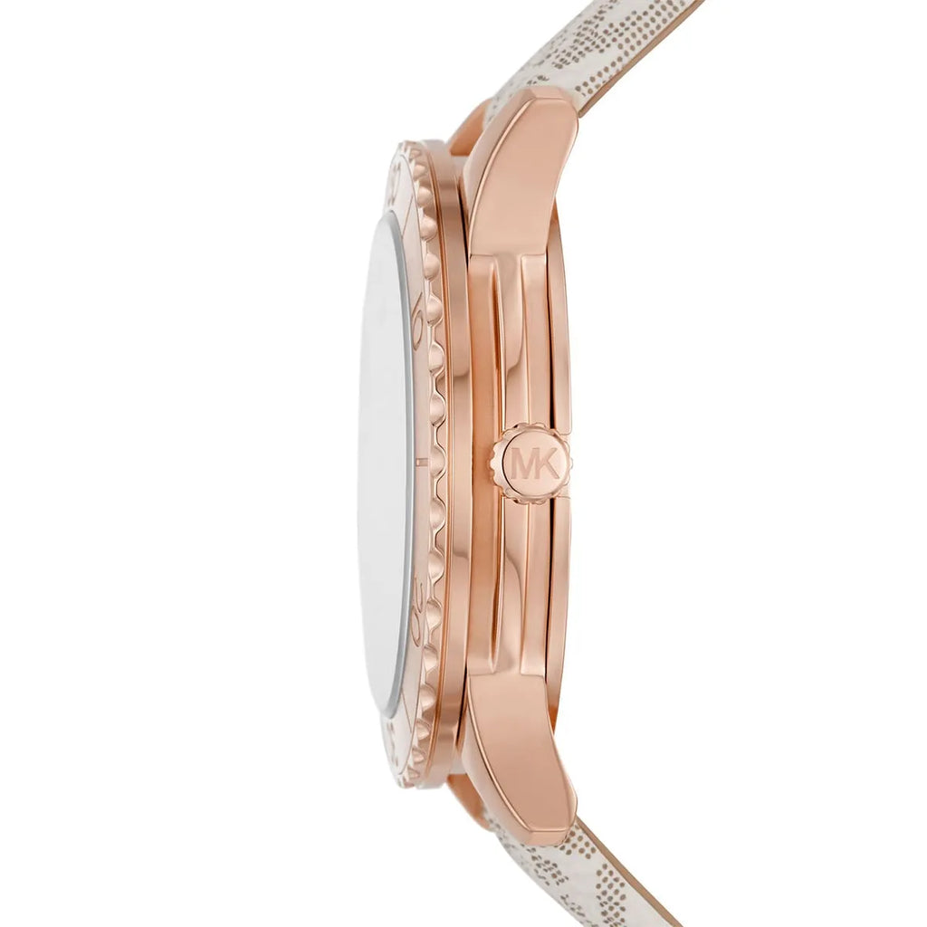 Michael Kors Runway MK6980 Rose Gold Watch with White MK Logo Strap