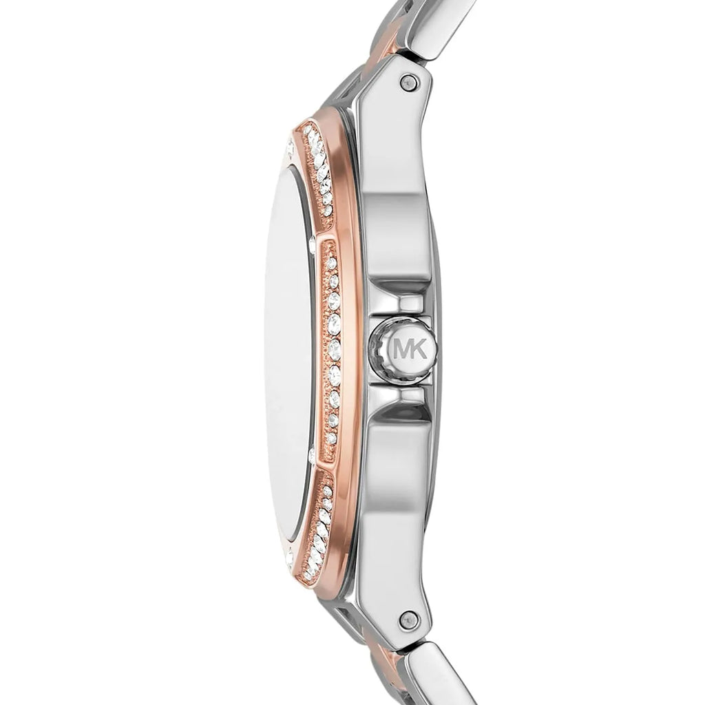 Michael Kors Lennox MK6989 Two-Tone Watch with Crystal Bezel and Silver Dial