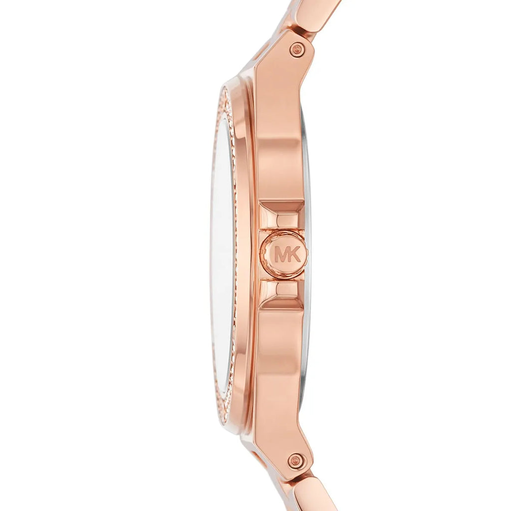 Michael Kors Lennox MK7279 Rose Gold Watch with Crystal Bezel and Silver Dial