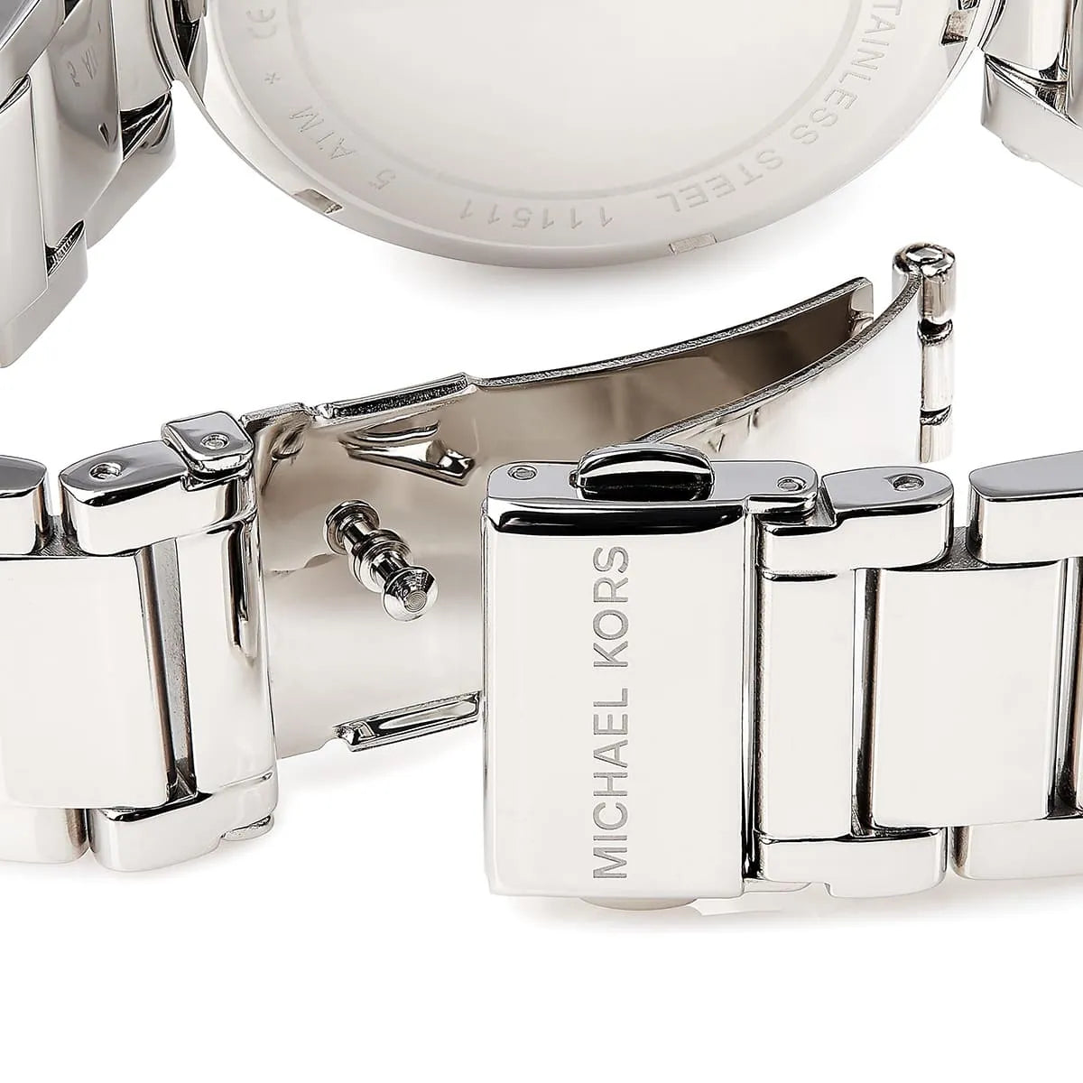 Michael Kors Parker MK5925 Silver Watch with Pavé Crystal MK Logo Dial