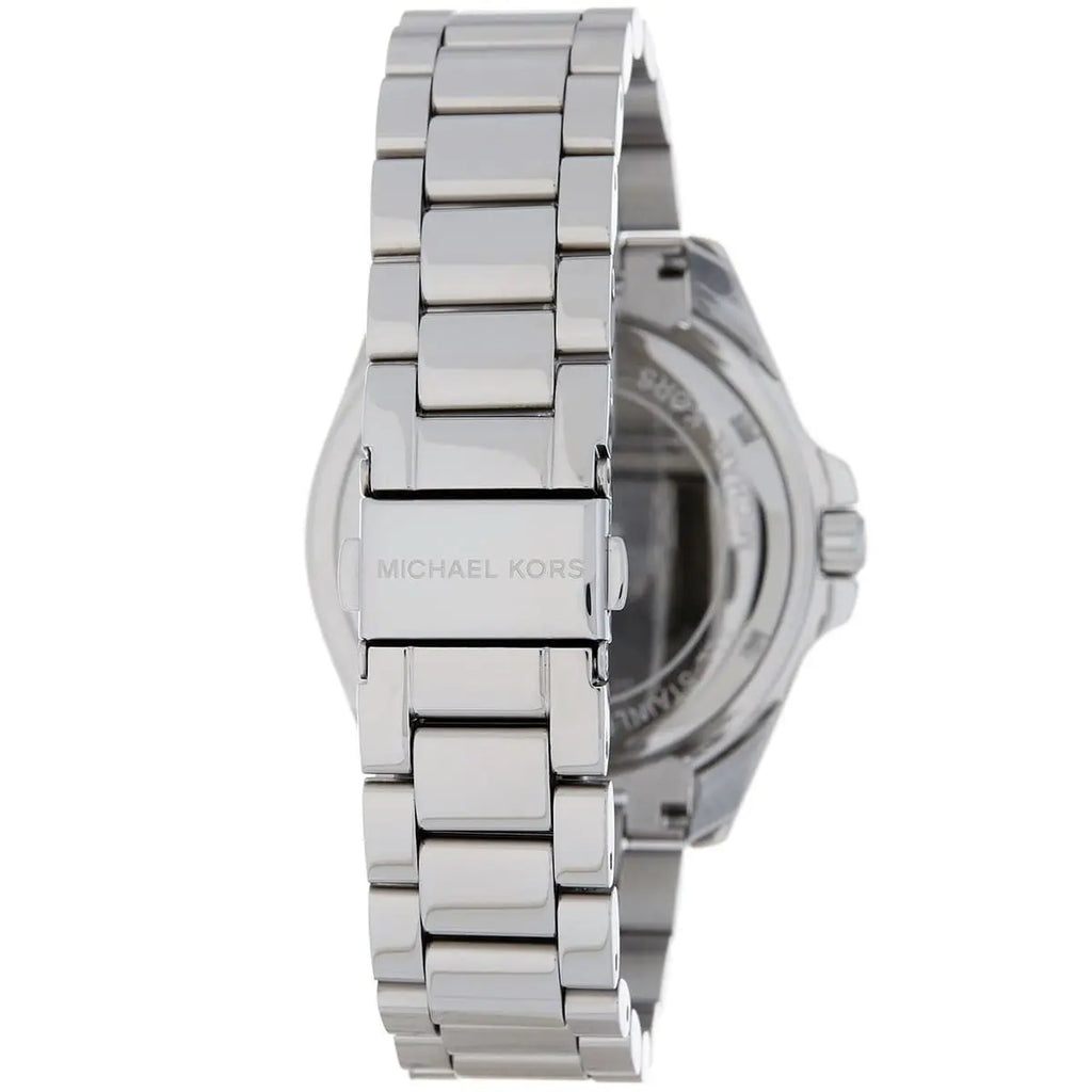 Michael Kors Runway MK6554 Silver Watch with Crystal Encrusted MK Logo Dial