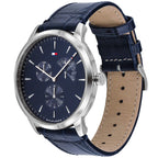 Tommy Hilfiger Brad 1710387 Silver Case Navy Blue Leather Strap Men's Watch
