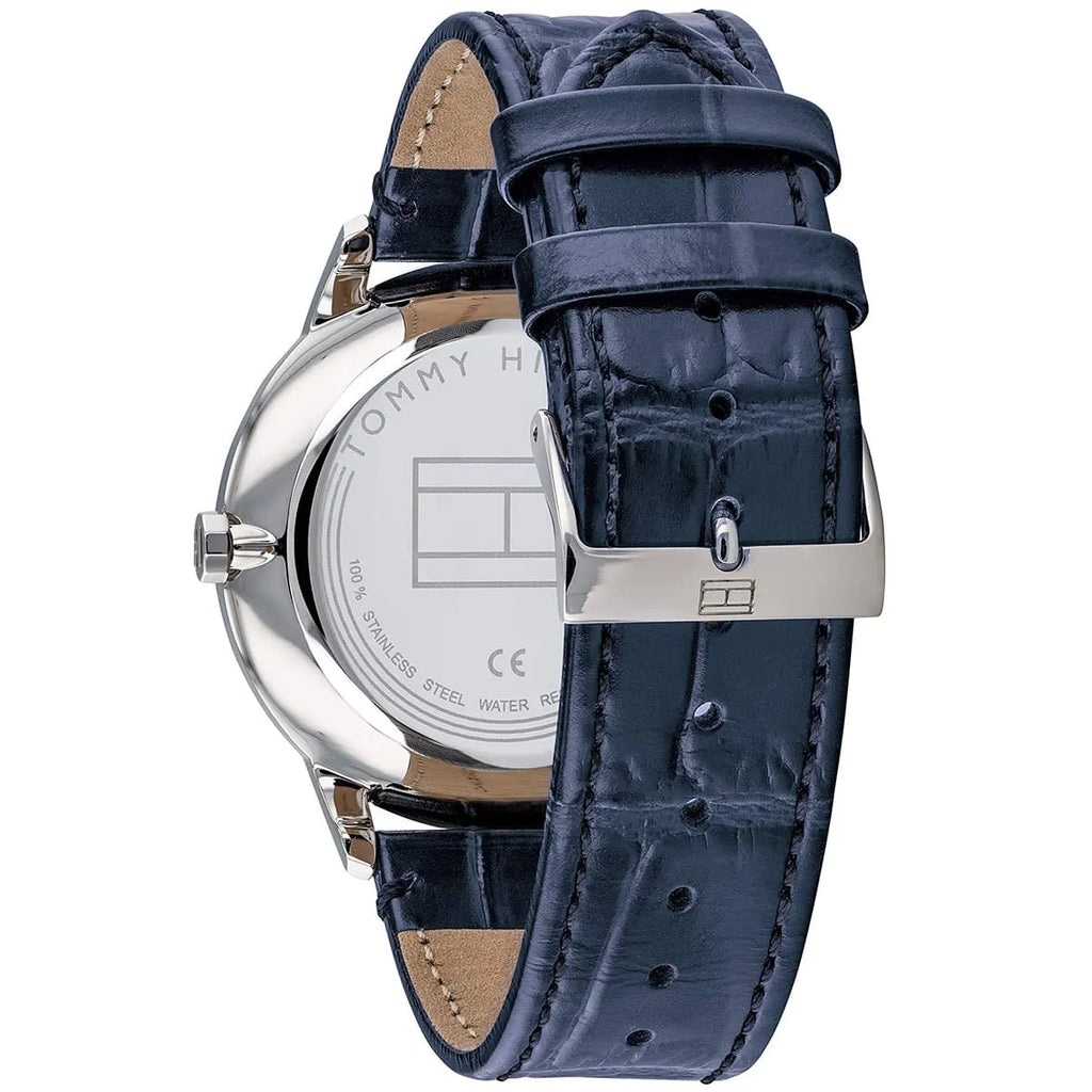 Tommy Hilfiger Brad 1710387 Silver Case Navy Blue Leather Strap Men's Watch