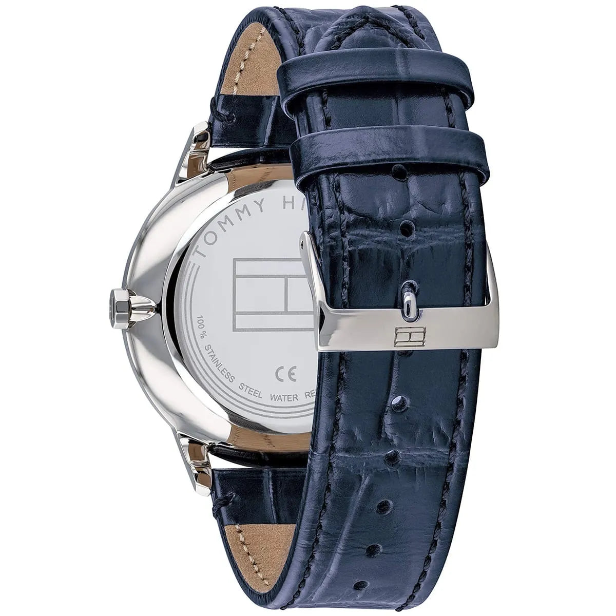 Tommy Hilfiger Brad 1710387 Silver Case Navy Blue Leather Strap Men's Watch