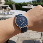 Tommy Hilfiger Brad 1710387 Silver Case Navy Blue Leather Strap Men's Watch