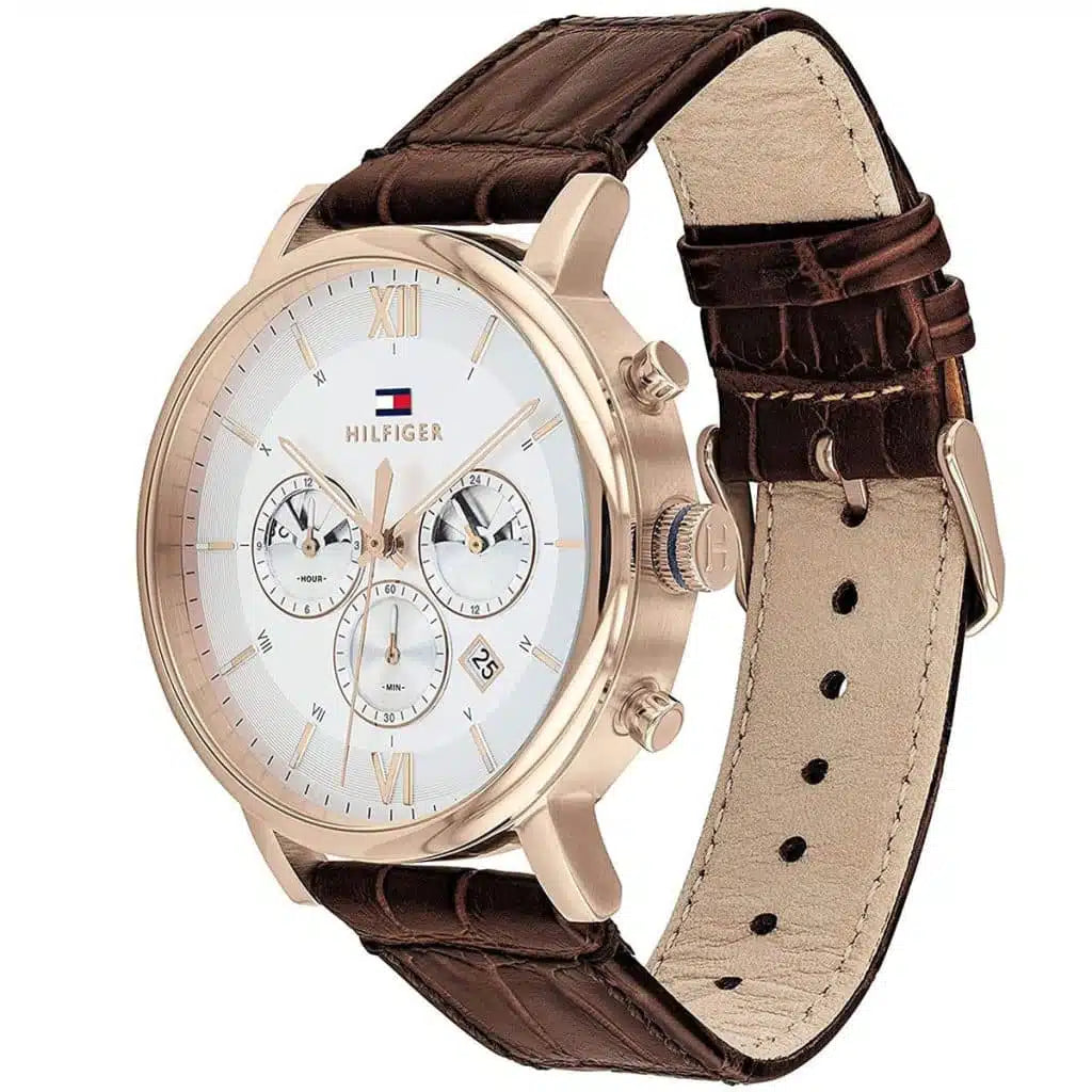 Tommy Hilfiger Evan 1710394 Rose Gold Case Cream Dial Brown Leather Men's Watch
