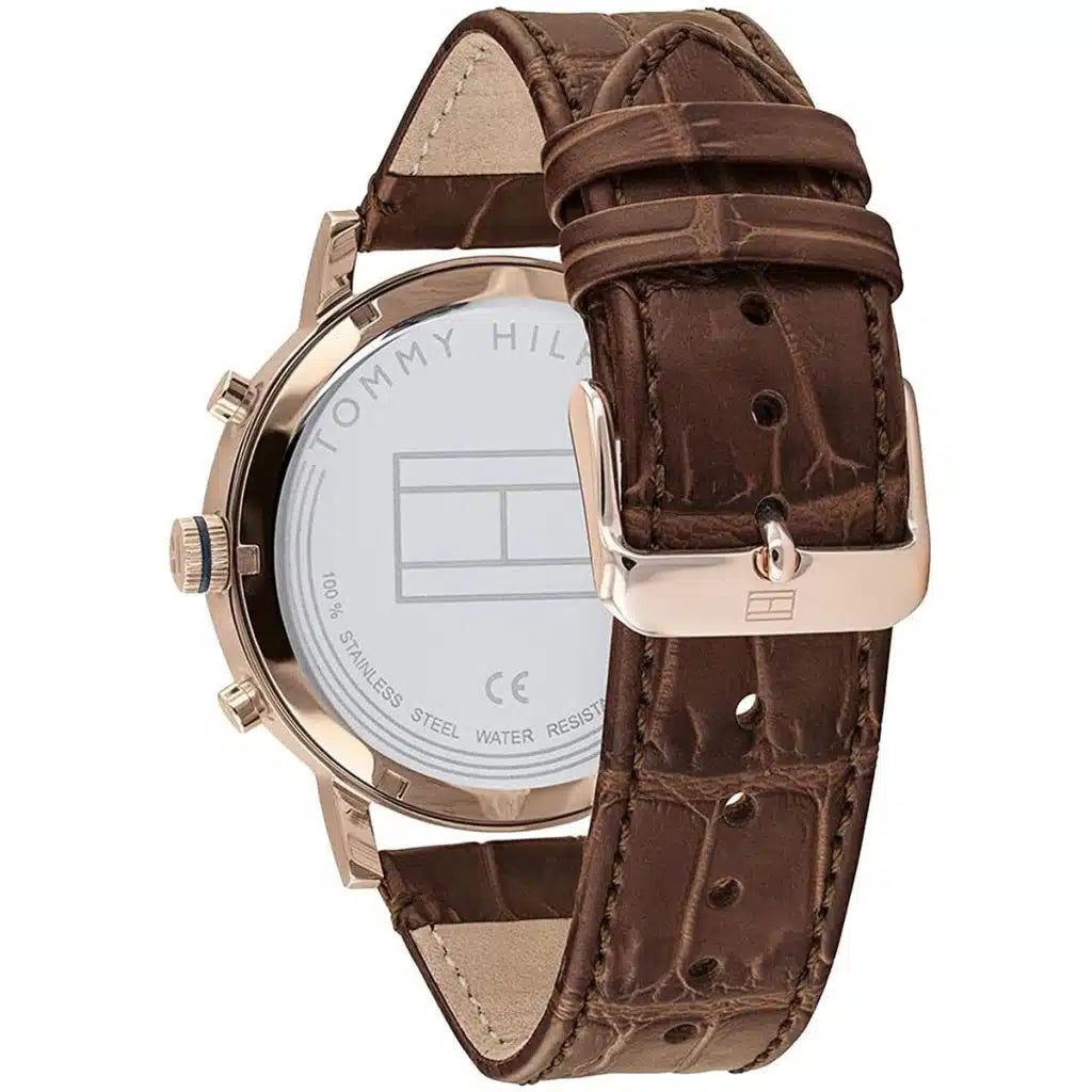 Tommy Hilfiger Evan 1710394 Rose Gold Case Cream Dial Brown Leather Men's Watch
