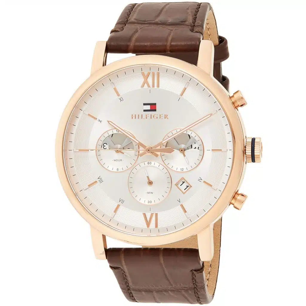 Tommy Hilfiger Evan 1710394 Rose Gold Case Cream Dial Brown Leather Men's Watch