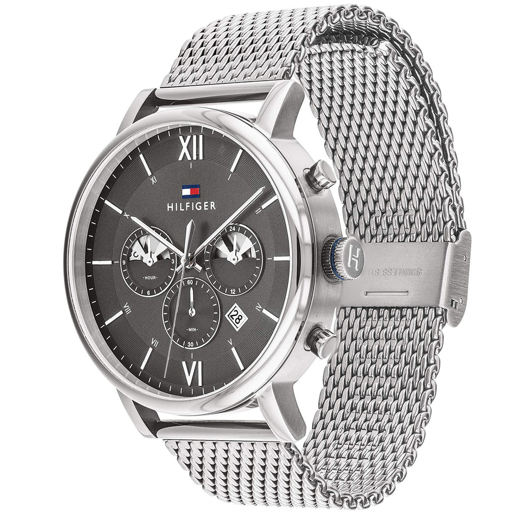 Tommy Hilfiger Evan 1710396 Silver Mesh Gunmetal Gray Dial Men's Watch