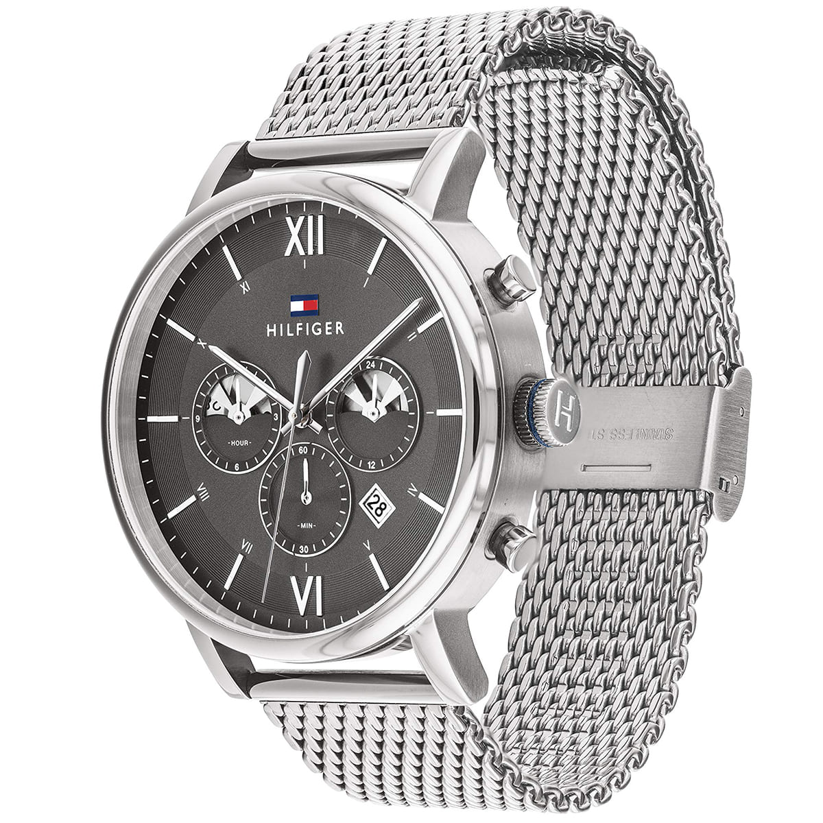 Tommy Hilfiger Evan 1710396 Silver Mesh Gunmetal Gray Dial Men's Watch