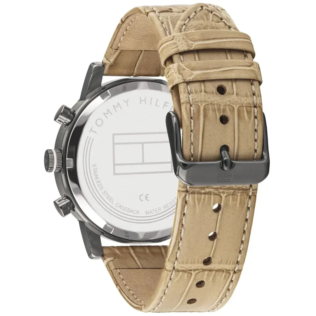 Tommy Hilfiger Kane 1710399 Gunmetal Case Beige Dial Beige Leather Men's Watch