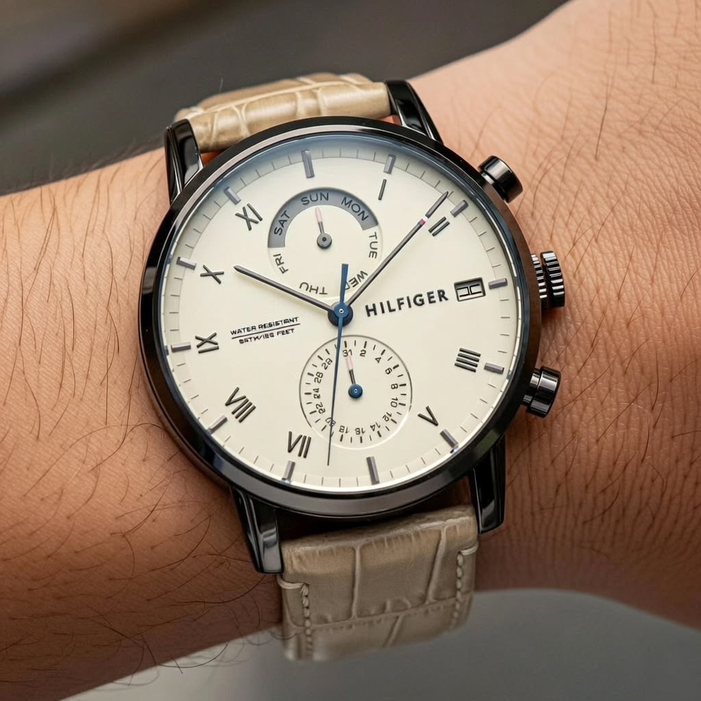 Tommy Hilfiger Kane 1710399 Gunmetal Case Beige Dial Beige Leather Men's Watch