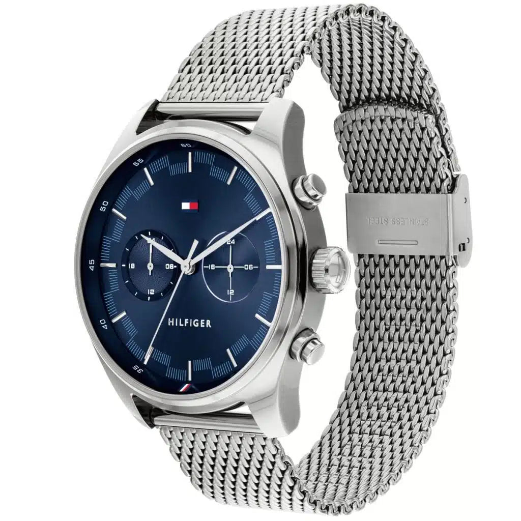 Tommy Hilfiger Sawyer 1710420 Silver Case Blue Dial Silver Mesh Men's Watch