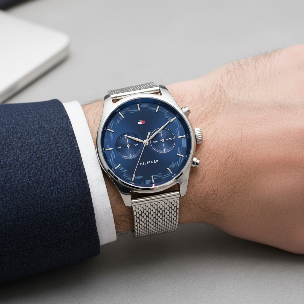 Tommy Hilfiger Sawyer 1710420 Silver Case Blue Dial Silver Mesh Men's Watch