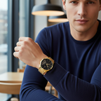 Tommy Hilfiger Damon 1710447 Multi-Function Black Dial Men's Gold-Tone Watch