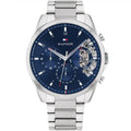 Tommy Hilfiger Baker 1710448 Silver Case Blue Dial Skeleton Detail Men's Watch