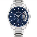 Tommy Hilfiger Baker 1710448 Silver Case Blue Dial Skeleton Detail Men's Watch