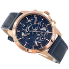 Tommy Hilfiger Henry 1710475 Rose Gold Case Blue Semi-Skeleton Dial Blue Leather Men's Watch