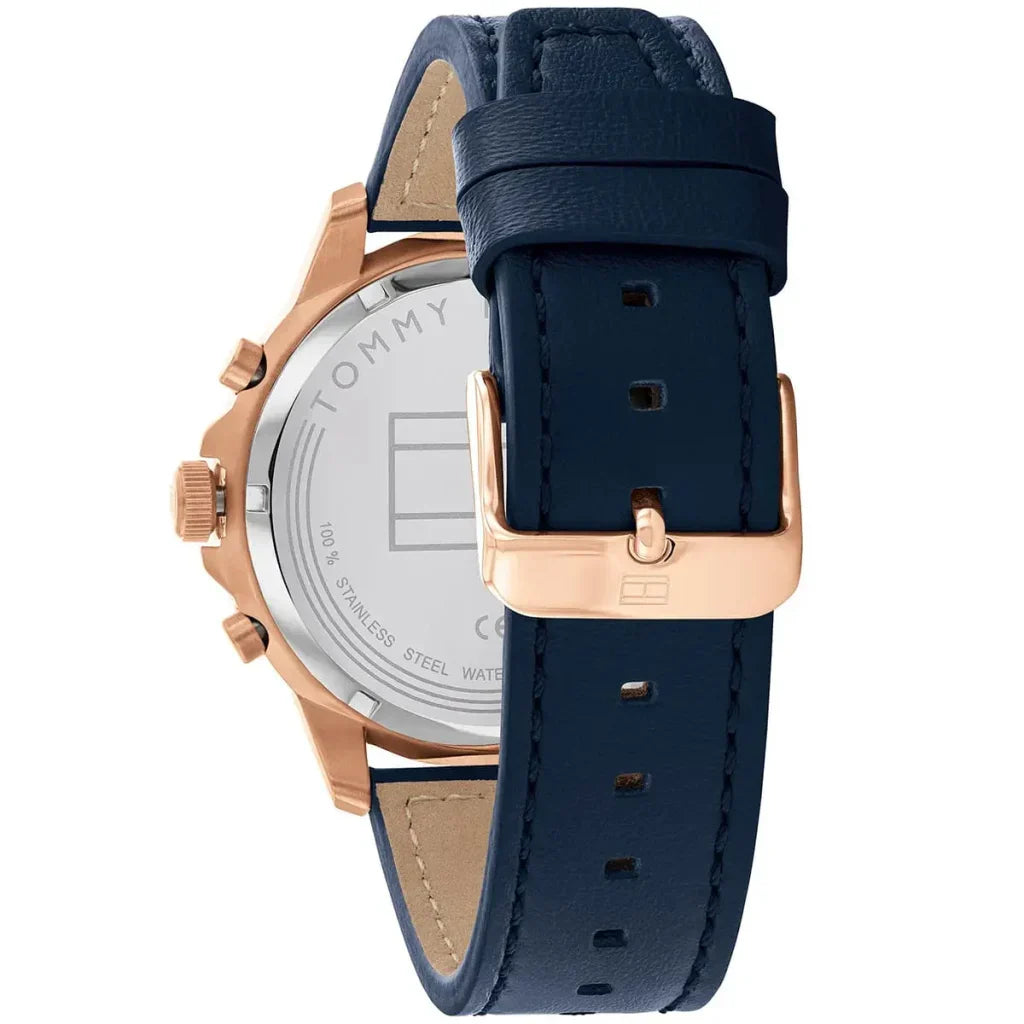Tommy Hilfiger Henry 1710475 Rose Gold Case Blue Semi-Skeleton Dial Blue Leather Men's Watch