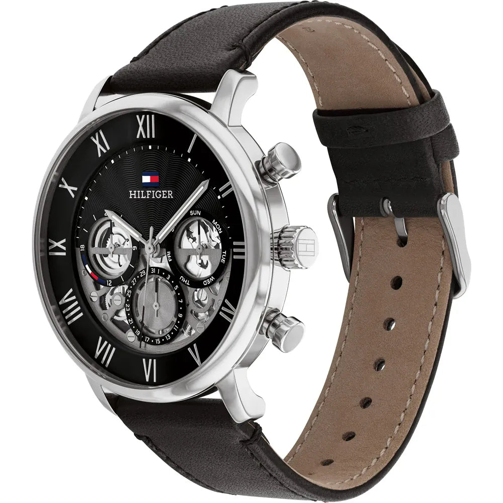 Tommy Hilfiger Legend 1710565 Black Leather Strap Skeleton Dial Men's Watch
