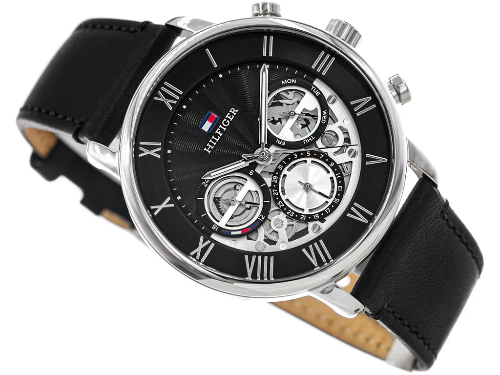 Tommy Hilfiger Legend 1710565 Black Leather Strap Skeleton Dial Men's Watch