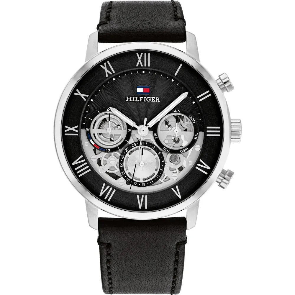 Tommy Hilfiger Legend 1710565 Black Leather Strap Skeleton Dial Men's Watch